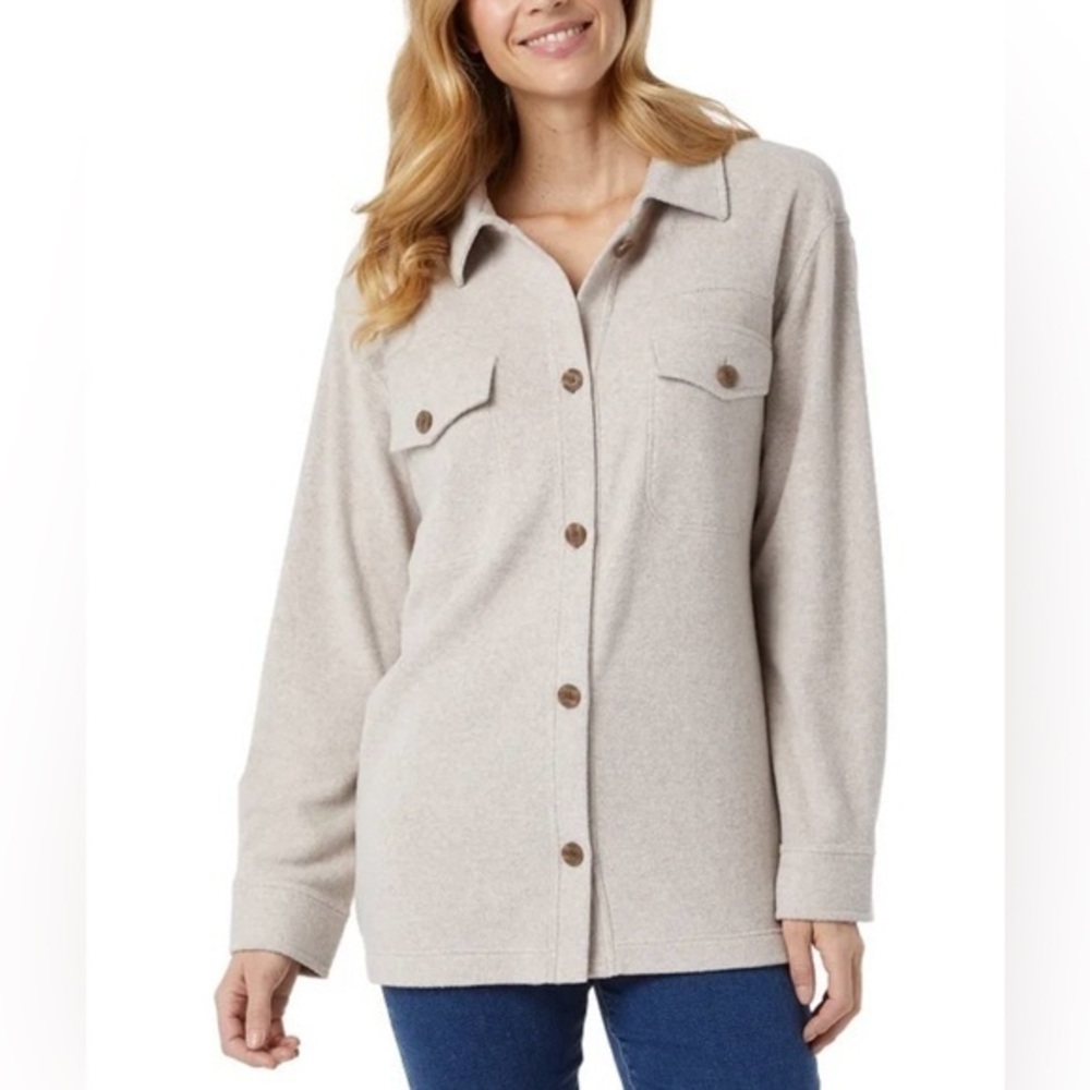 32 Degrees Beige Button-Down Shirt Jacket